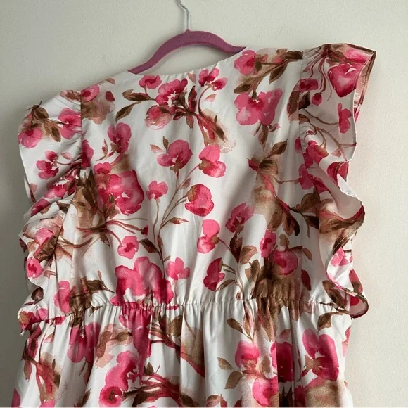 A&F • Flutter Sleeve Tiered Lined Mini Dress Pink Floral - Picture 8 of 9